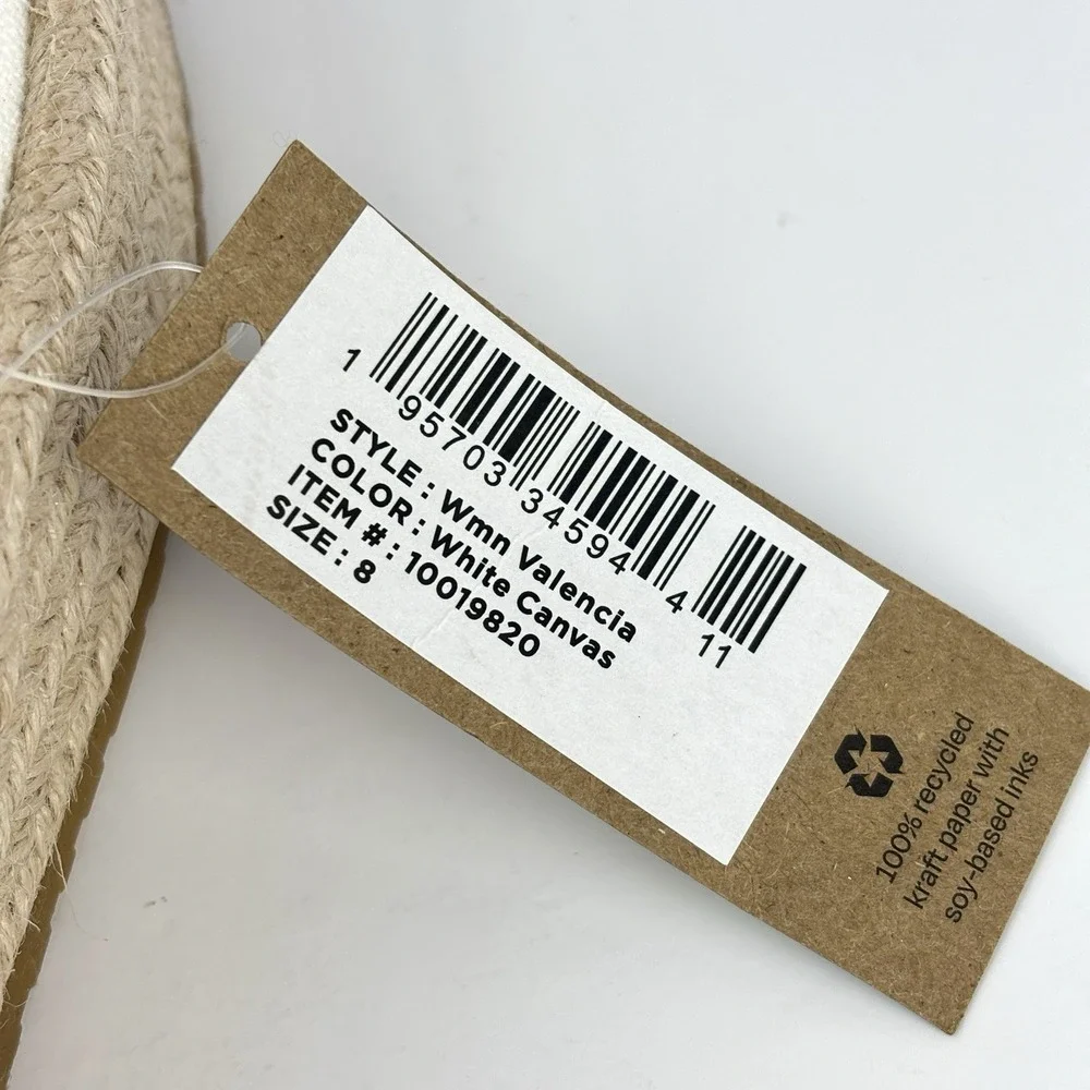 TOMS Valencia Platform Espadrille Slip On White Canvas Shoes 8 NWT Coastal